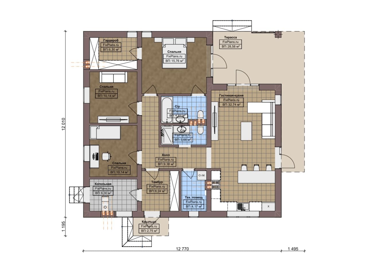 Планировка Одноэтажный дом F-7892
