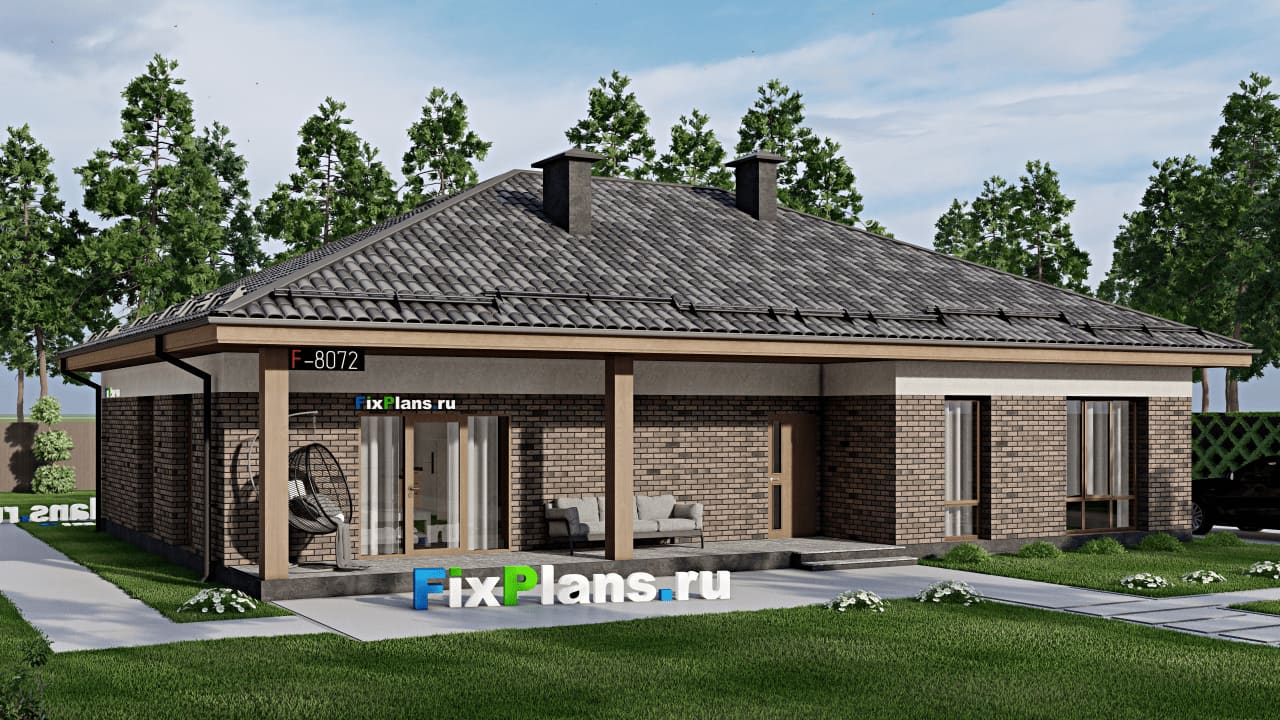 Одноэтажный дом F-8072 — фасад