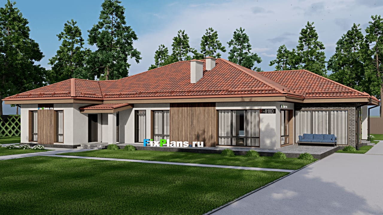 Одноэтажный дом F-8180 — фасад