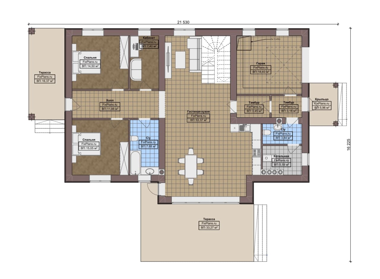 Планировка Одноэтажный дом с мансардой  F-8792