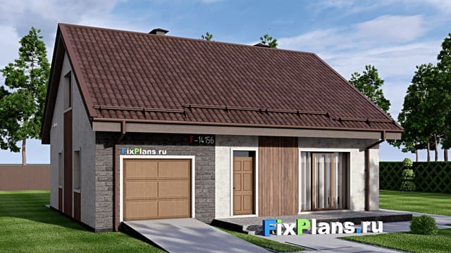 Одноэтажный дом с мансардой  F-14156
