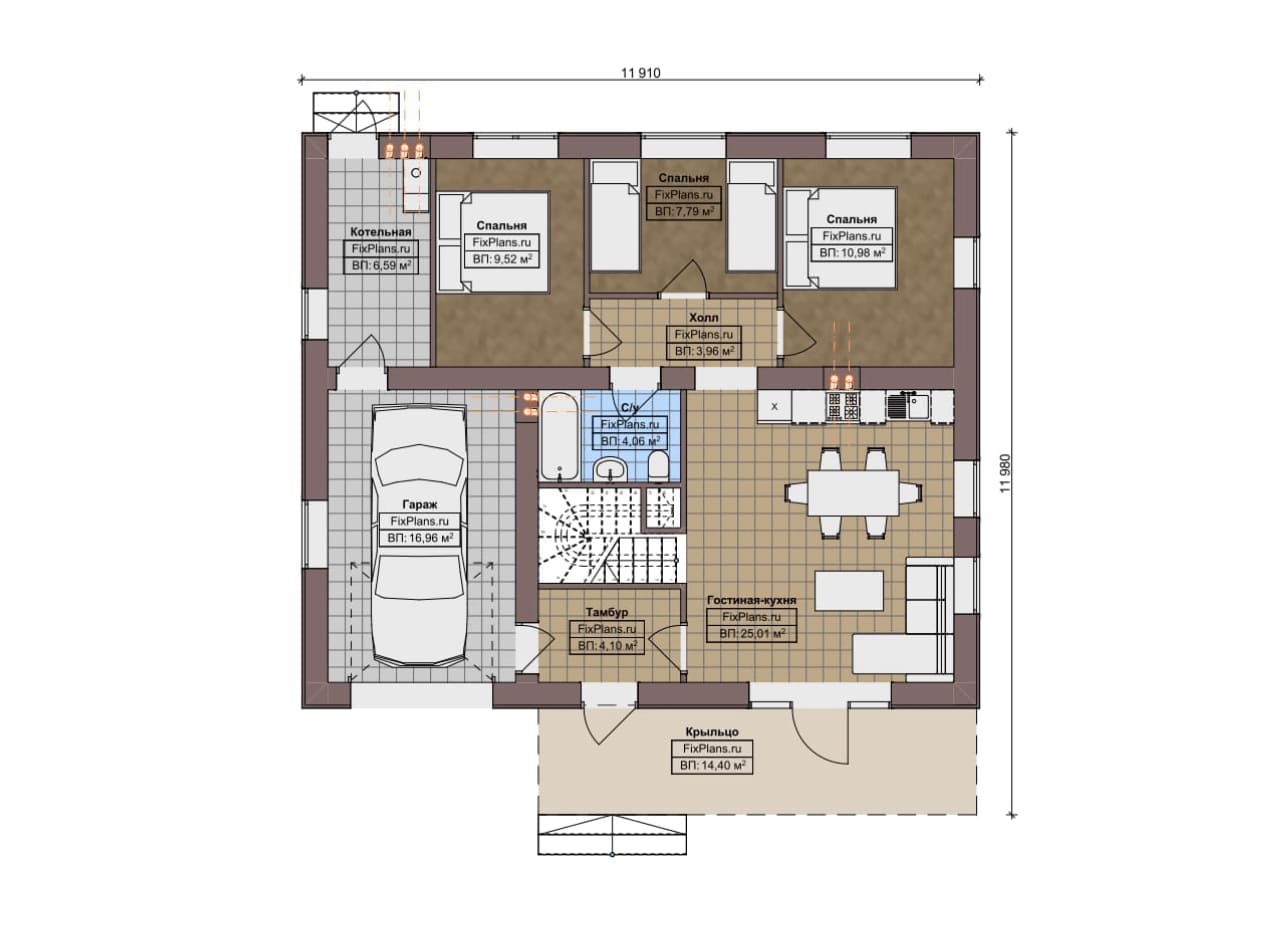 Планировка Одноэтажный дом с мансардой  F-14156