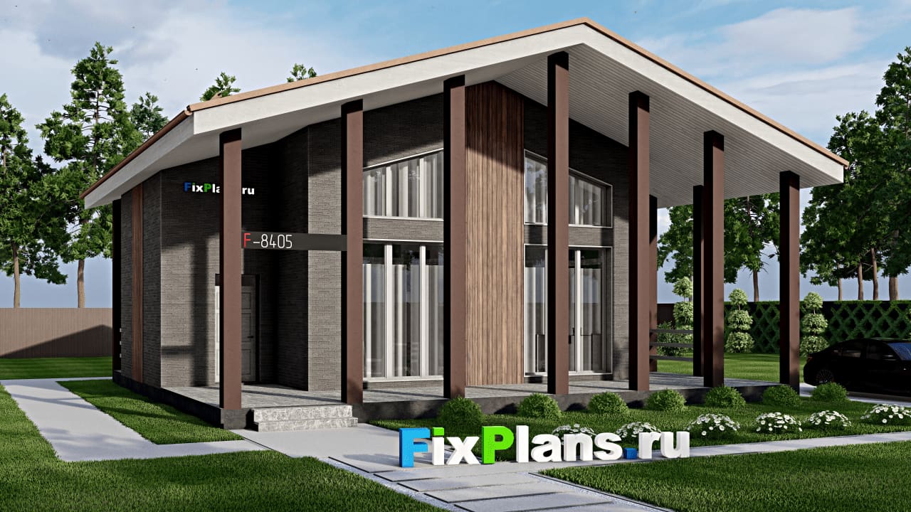 Одноэтажный дом с мансардой  F-8405 — фасад