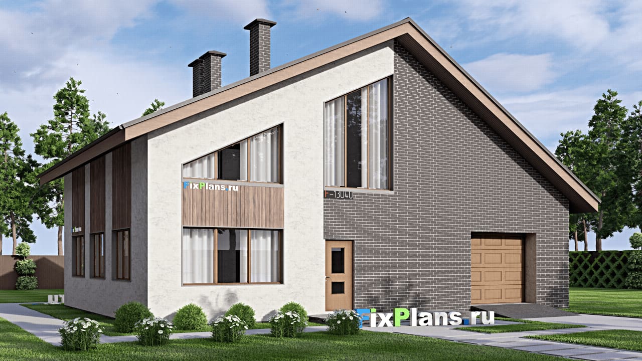 Одноэтажный дом с мансардой  F-13040 — фасад