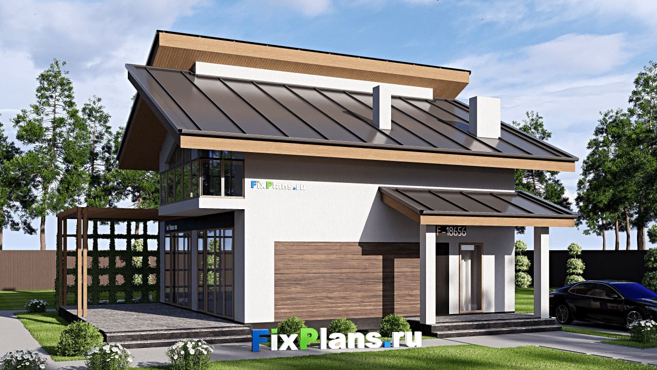 Одноэтажный дом с мансардой  F-18656 — фасад