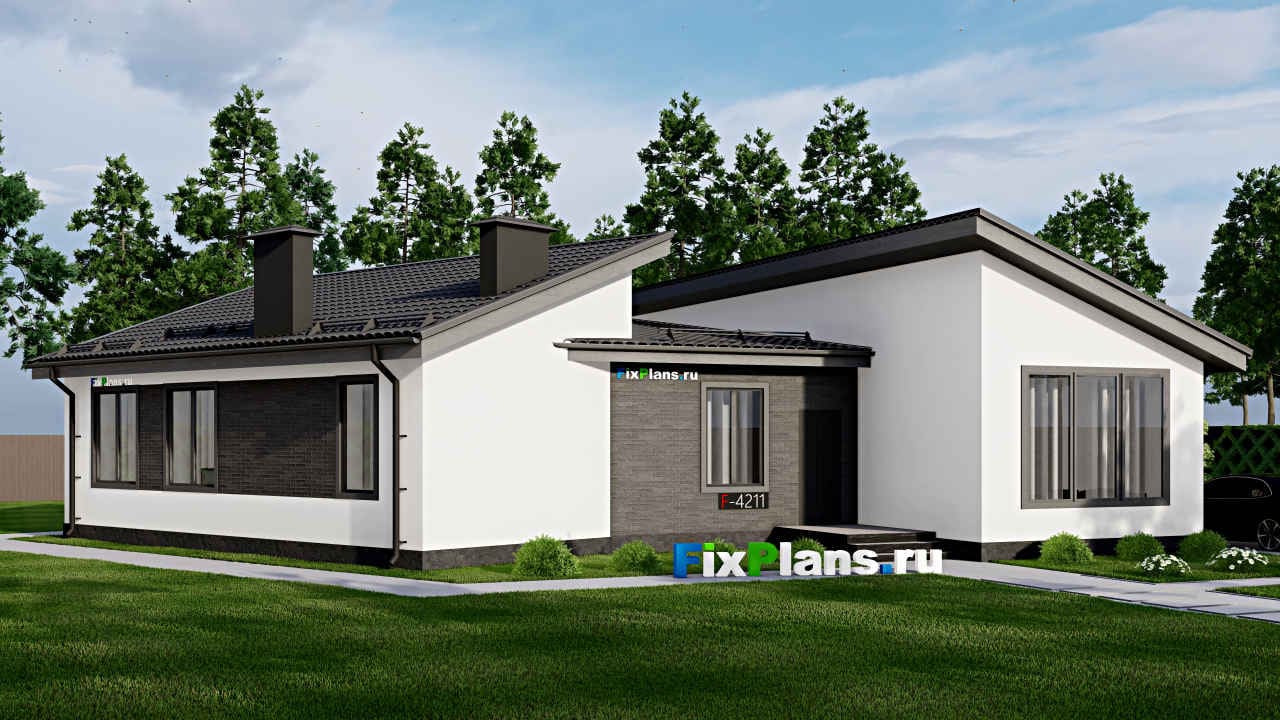 Одноэтажный дом F-4211 — фасад